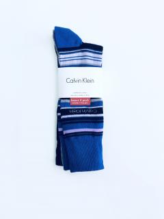 Calvin Klein Calvin Klein Crew Logo Stripe stylové bavlněné vysoké ponožky 4 páry - UNI / Vícebarevná / Calvin Klein