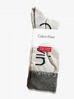 Calvin Klein Calvin Klein High Grey Crew pohodlné vysoké bavlněné ponožky s nápisem a motivem 4 páry - UNI / Šedá / Calvin Klein