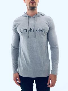 Calvin Klein Calvin Klein Logo Grey stylové šedé triko Sleepwear s dlouhým rukávem a kapucí - S / Šedá / Calvin Klein