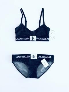 Calvin Klein Calvin Klein Monogram Crew Black stylová podprsenka Triangle a kalhotky Bikini set 2 ks - XS / Tmavě šedá / Calvin Klein