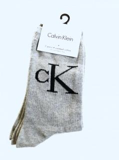 Calvin Klein Calvin Klein Retro Logo stylové šedé ponožky s ikonickým logem CK 2 páry - 37-41 / Šedá / Calvin Klein