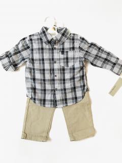 Calvin Klein Calvin Klein Square dětská kostkovaná košile a kalhoty souprava 2ks - Dítě 12 měsíců / Šedá / Calvin Klein / Chlapecké