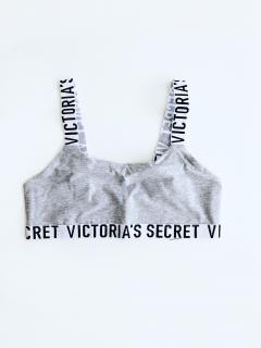 Victoria's Secret Victoria's Secret Light Grey pohodlná sportovní podprsenka Bralette s nápisy po celém obvodu - S / Šedá / Victoria's Secret