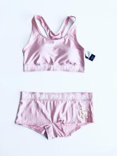 Victoria's Secret Victoria's Secret PINK Ultimate Rosegold sportovní podprsenka a kalhotky Boyshort set 2 ks - M / Rosegold / Victoria's Secret