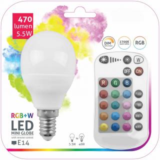 LED Žárovka RGB+W E14 mini 5,5W