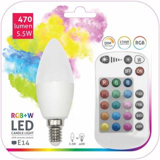 LED Žárovka RGB+W E14 svíčka 5,5W