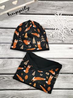 Set - černá zimní čepice s nákrčníkem - Fox Obvod hlavičky: 46-48 cm