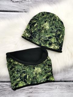 Set - zimní čepice s nákrčníkem - Zelené Dino Obvod hlavičky: 40-43 cm