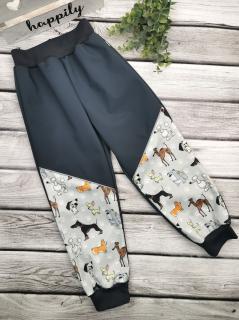 Softshellové kalhoty šedé - psi Velikost: 128, Barva lemu: šedý