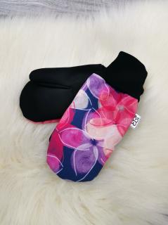 Zimní softshellové rukavice - černé, Colorful Flower Velikost rukavičky: 2-3 roky