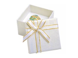 JKBOX Bílá papírová krabička s mašlí se zlatým okrajem na prsten nebo náušnice IK011