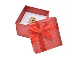JKBOX Červená papírová krabička s mašlí se zlatým okrajem na prsten nebo náušnice IK012