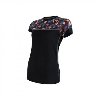 SENSOR dámské tričko MERINO IMPRESS kr. rukáv černá/floral Velikost: L