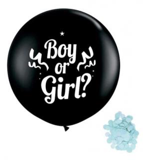 Balónek "Kluk nebo holka" s modrými konfetami, 1 m