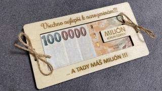 Dárková cedulka na peníze - milión