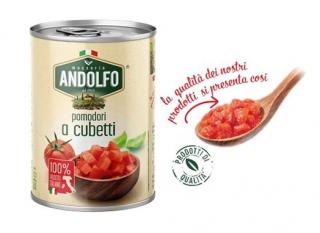 Masseria Andolfo krájená rajčata od 400 g (Pomodori a cubetti - krájená rajčata v rajčatové sťávě)