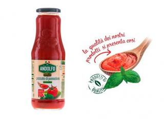 Masseria Andolfo rajčatová passata s bazalkou 690 g (Passata di pomodoro con Basilico - pasírovaná rajčata s bazalkou)