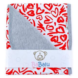 Dětská bavlněná deka pro novorozence a miminka extra měkká, 80x90, šedá / červená srdíčka