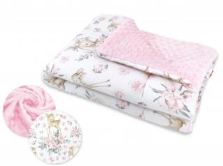 Dětská bavlněná deka s minky pro holčičku, srnka / růžová, 100x75 cm