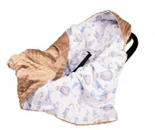 Dětská deka minky zavinovací s kapucí do kočárku / autosedačky / sáněk, balon a letadlo, 90x90 cm