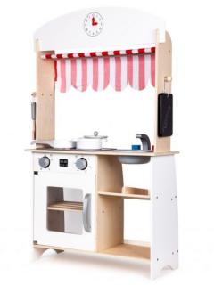 Dětská dřevěná kuchyňka na hraní, vč. nádobí a příslušenství, bílá / borovice, 101x60x27 cm