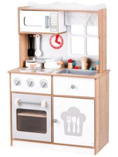 Dětská dřevěná kuchyňka s příslušenstvím bílá / přírodní hnědá 60x92x30 cm