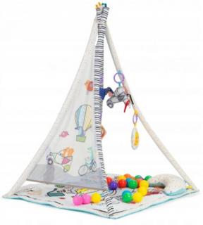 Dětská hrací deka zateplená s míčky a hrazdičkami / dětský stan teepee  3v1, pro děti od narození