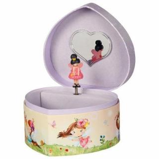 Dětská hrací skříňka šperkovnice s otočnou baletkou, tvar srdíčko