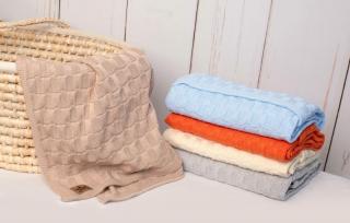 Dětská pletená deka 100% bavlna do postýlky / kočárku, lehká, prodyšná, 80x100 cm, béžová
