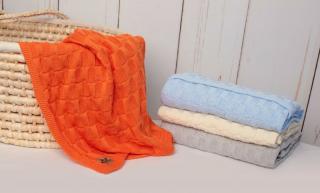 Dětská pletená deka 100% bavlna do postýlky / kočárku, lehká, prodyšná, 80x100 cm, oranžová