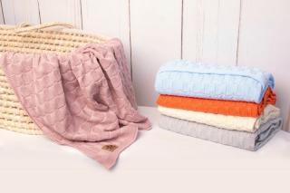 Dětská pletená deka 100% bavlna do postýlky / kočárku, lehká, prodyšná, 80x100 cm, pudrově růžová
