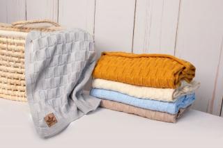 Dětská pletená deka 100% bavlna do postýlky / kočárku, lehká, prodyšná, 80x100 cm, šedá