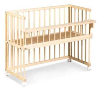 Dětská přístavná postýlka k posteli rodičů, s kolečky, dřevěná přírodní, 90x40 cm