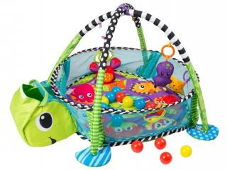 Dětská učící a hrací deka Želva s míčky, hrazdičky se zvířátky, 100x68cm
