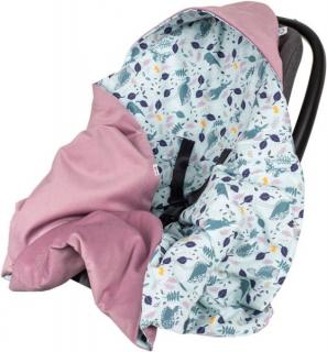 Dětská zavnovací deka do autosedačky pro děti od narození, bavlna / velvet, lesík mátová + fialová