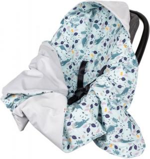 Dětská zavnovací deka do autosedačky pro děti od narození, bavlna / velvet, lesík mátová + šedá