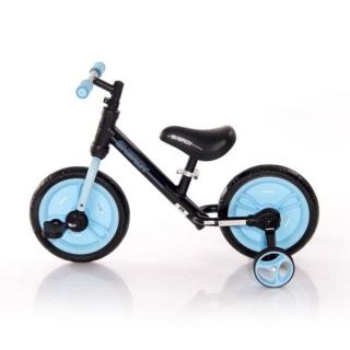 Dětské odrážedlo kolo s postranními kolečky a šlapkami v předním kole, modrá / černá