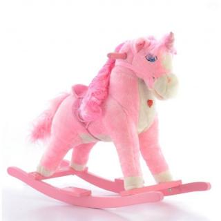 Dětský houpací kůň - jednorožec růžový, měkký plyš, zvukové efekty, 70 cm, do 50 kg