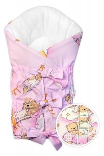 Klasická dětská bavlněná zavinovačka na zavazování, růžová / medvídek, 75x75 cm
