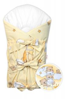 Klasická dětská bavlněná zavinovačka na zavazování, žlutá / medvídek, 75x75 cm