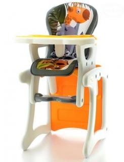 Krmící židlička pro miminka od 6 měsíců rozkládací 2v1, žirafa oranžová