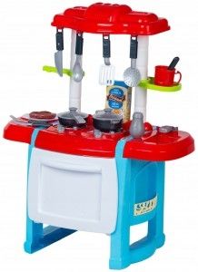 Malá dětská kuchyňka s příslušenstvím plast, červená / modrá, 63 cm