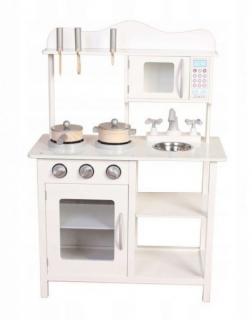 Malá dřevěná kuchyň pro děti vč. nádobí a příslušenství, bílá, 85x60x30 cm