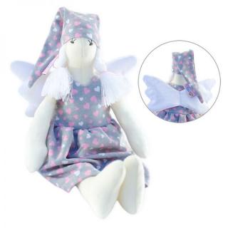 Měkký látkový andílek- hračka pro miminka, šedá / růžová, 35 cm