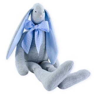 Měkký látkový králíček- hračka pro novorozence a miminka, šedá / modrá, 53 cm