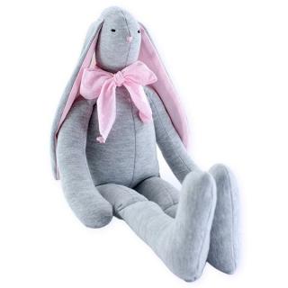 Měkký látkový králíček- hračka pro novorozence a miminka, šedá / růžová, 53 cm
