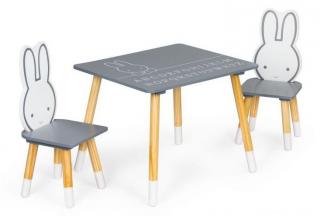 Sada dětského nábytku 2 židličky + stoleček, králíček šedá / bílá