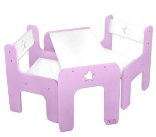 Set dětského nábytku do interiéru / na terasu, stůl + 2 židle, do 35 kg, růžová / bílá