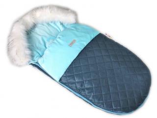 Teplý dětský nepromokavý fusak zimní s kožíškem, na zip, modrá prošívaná, 105x55 cm