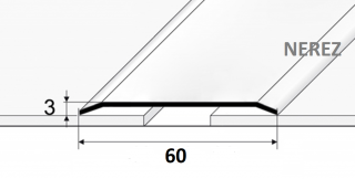 NEREZ Přechodový profil 60 mm, tl. 1,2 mm, plochý - nevrtaný Barva dekoru: NEREZ kartáčovaná F8G, Délka lišty: 100 cm